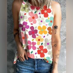 White cute floral print top